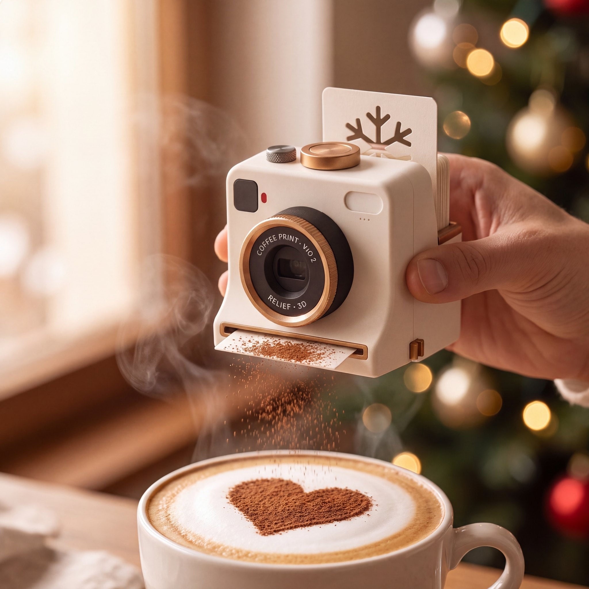 CaféClic blanc – en main au-dessus d’un cappuccino