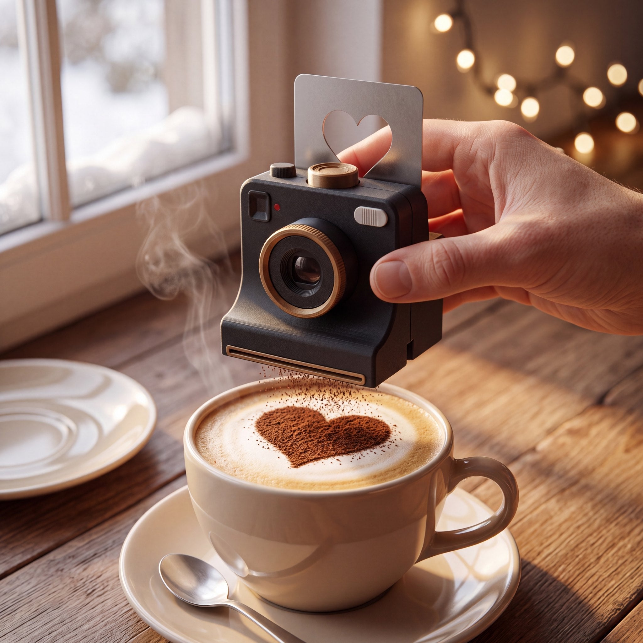 CaféClic noir – en main au-dessus d’un cappuccino